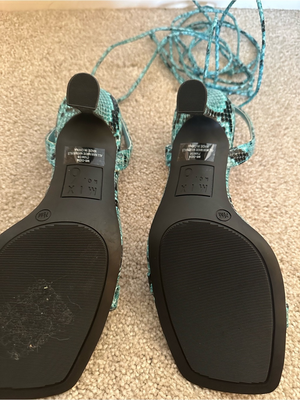 Blue Snake-Print Lace-Up Women's Heeled Sandals - Picture 5 of 8